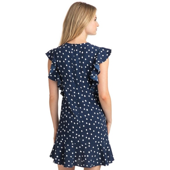 NWOT Vineyard Vines diamond print flounce dress - Picture 2 of 7